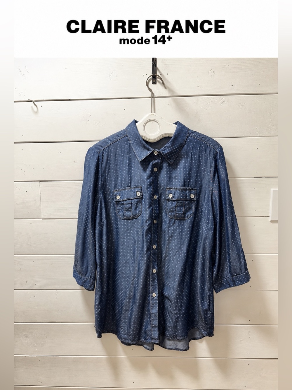 Claire France Blue Polka Dot Blouse – Size 16